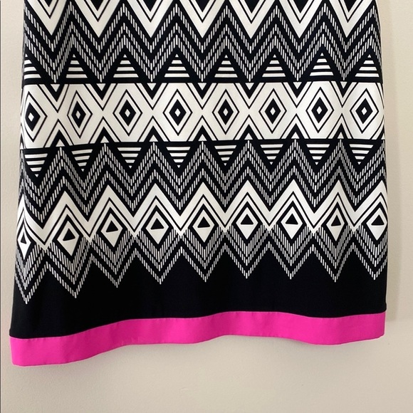 Eliza J Black White Geometric Shift Dress Pink Trim Size 10 Career Work Sheath - Picture 5 of 13